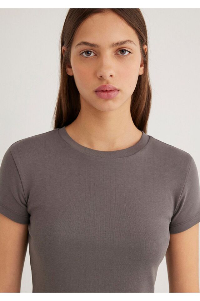 MAVİ KADIN YUVARLAK YAKA BASIC TİŞÖRT DARK GULL GRA 1600814-70095