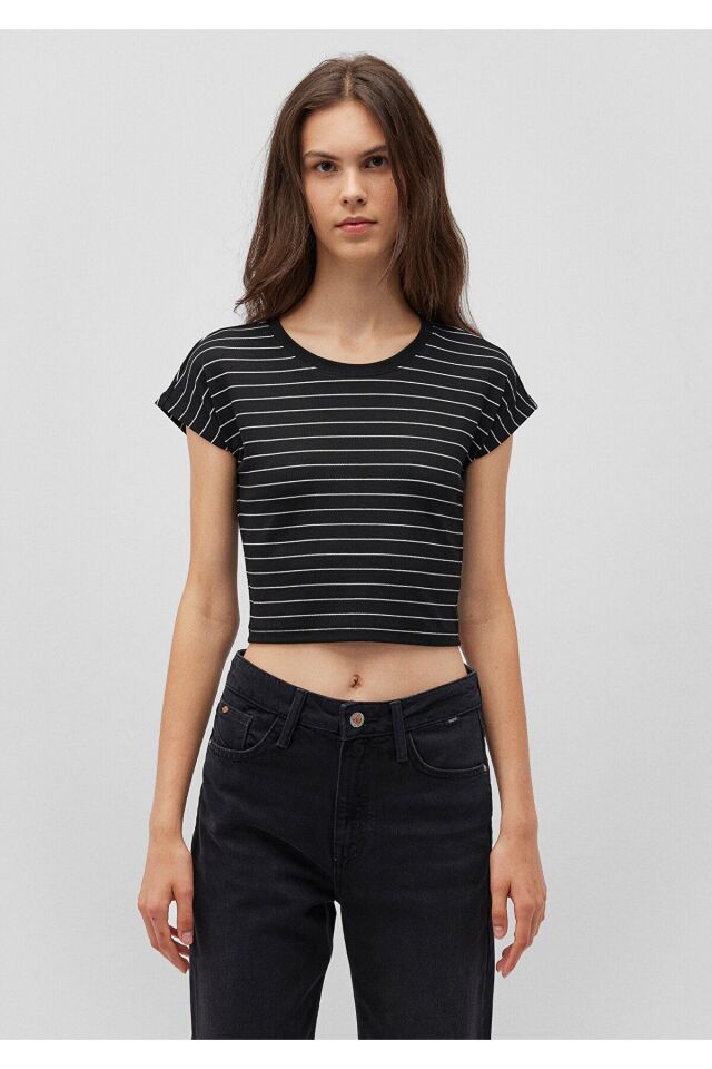 MAVİ KADIN YUVARLAK YAKA ÇİZGİLİ PENYE Siyah 168382-900