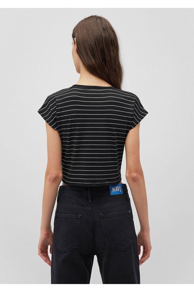 MAVİ KADIN YUVARLAK YAKA ÇİZGİLİ PENYE Siyah 168382-900