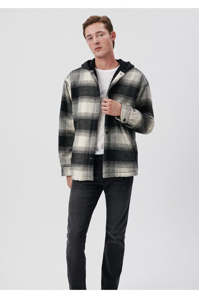 MAVİ ERKEK KAPÜŞONLU KARELİ CEKET Siyah Kareli 0110281-85637