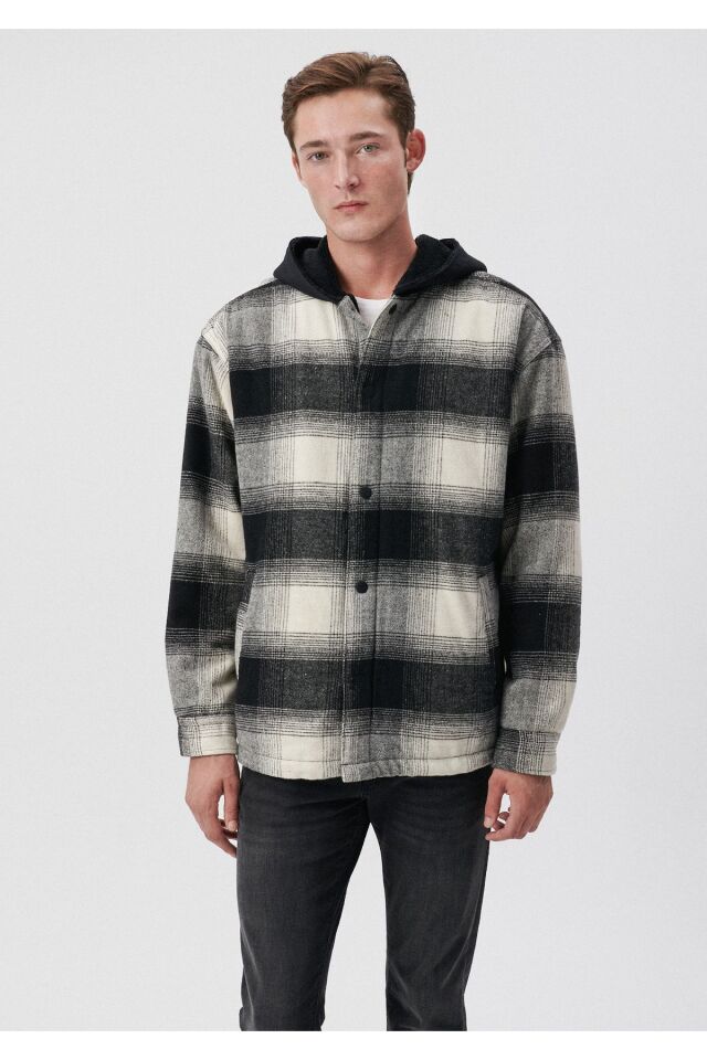 MAVİ ERKEK KAPÜŞONLU KARELİ CEKET Siyah Kareli 0110281-85637