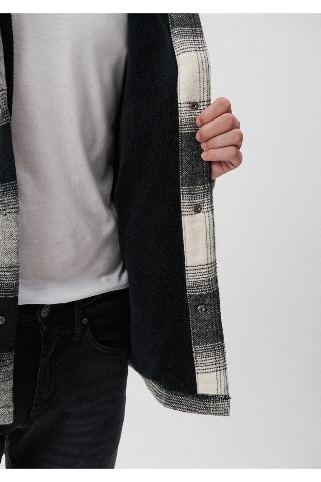 MAVİ ERKEK KAPÜŞONLU KARELİ CEKET Siyah Kareli 0110281-85637