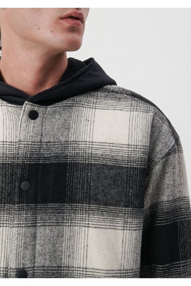 MAVİ ERKEK KAPÜŞONLU KARELİ CEKET Siyah Kareli 0110281-85637