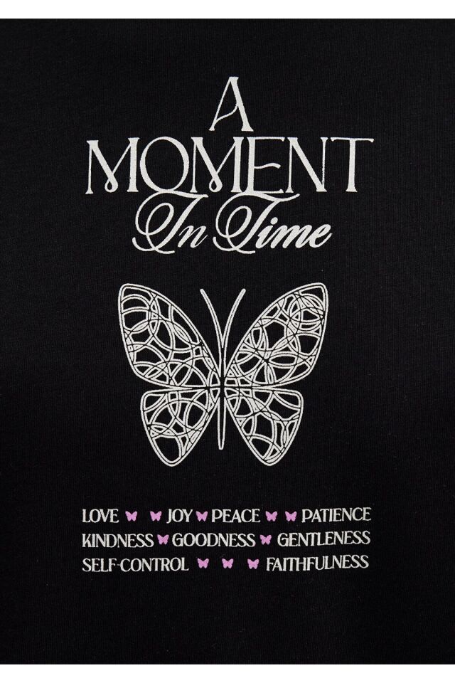 MAVİ KADIN KELEBEK BASKILI TİŞÖRT SİYAH 1613462-900