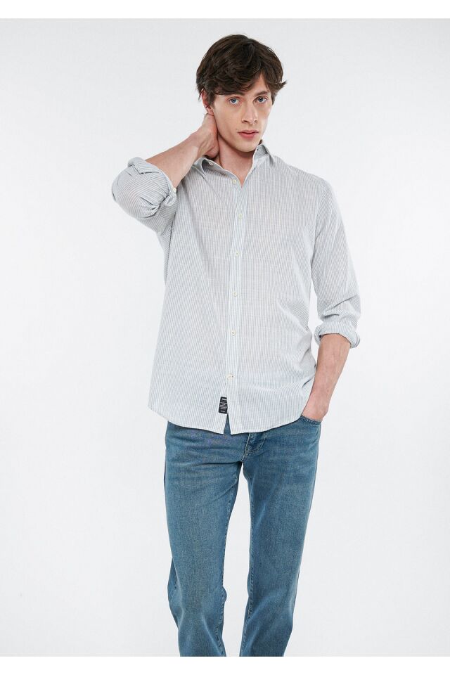 MAVİ ERKEK ÇİZGİLİ GÖMLEK Derin Lacivert 0210628-70719