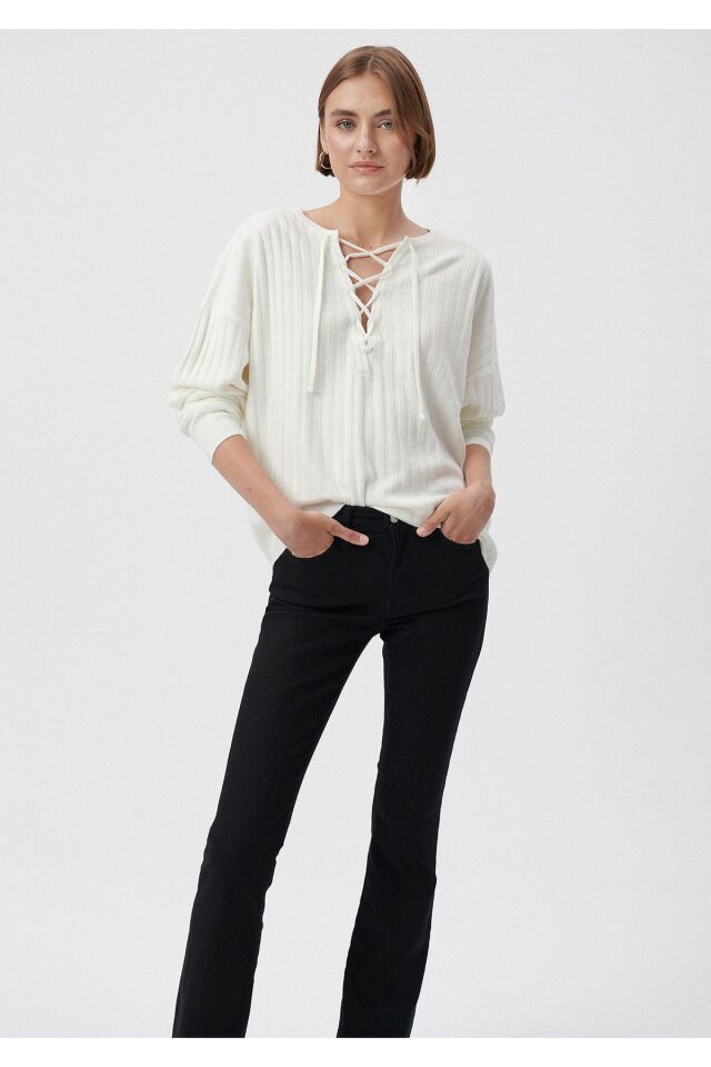 MAVİ KADIN BAĞCIKLI KAZAK Ekru 1710052-70007