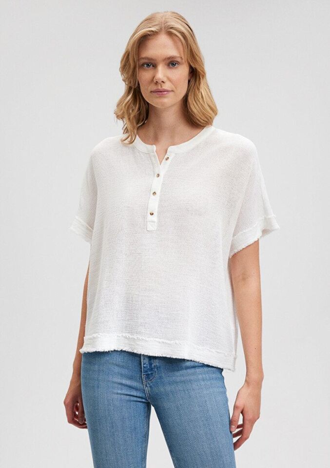 MAVİ KADIN KISA KOLLU BLUZ Kırık Beyaz 1210489-70057