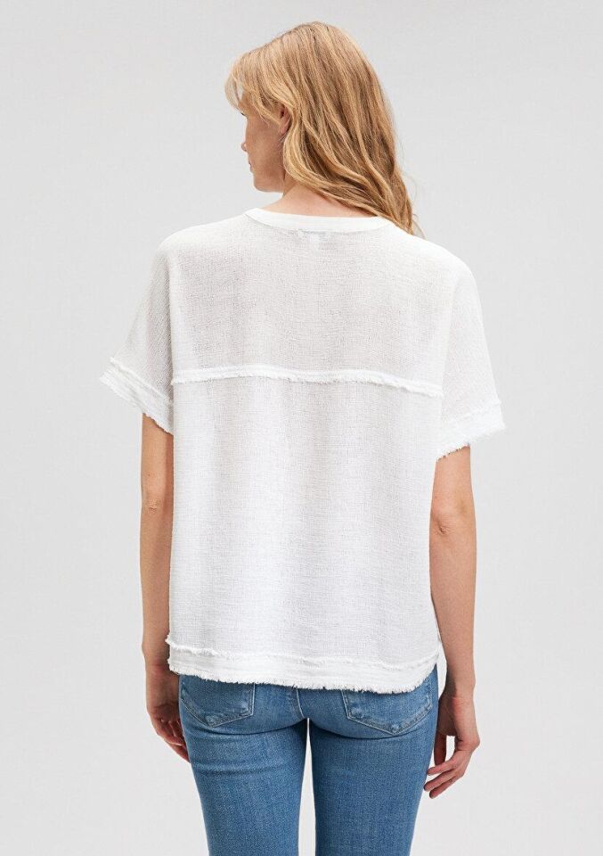 MAVİ KADIN KISA KOLLU BLUZ Kırık Beyaz 1210489-70057