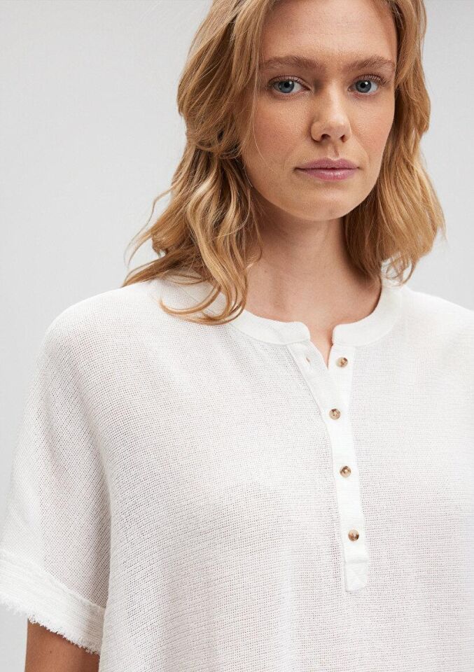 MAVİ KADIN KISA KOLLU BLUZ Kırık Beyaz 1210489-70057