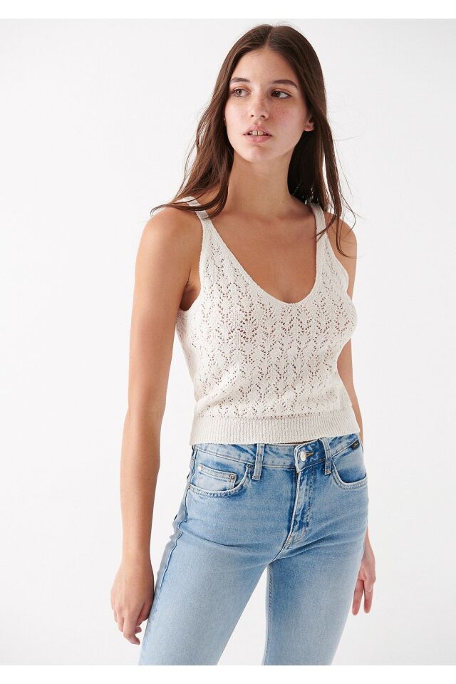 MAVİ KADIN KOLSUZ KAZAK Kırık Beyaz 1710080-81964