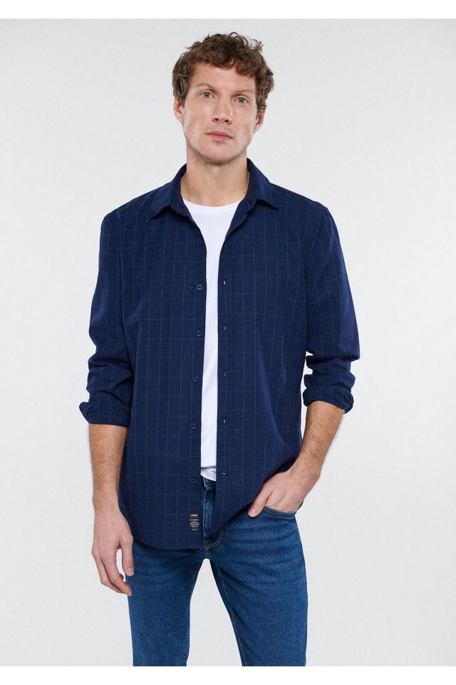 MAVİ ERKEK UZUN KOL GÖMLEK İndigo Kareli 0210653-84675