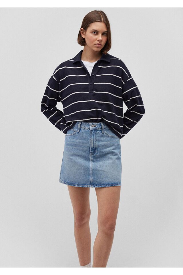 MAVİ KADIN POLO YAKA PENYE Antique White Stripe 1612813-87988