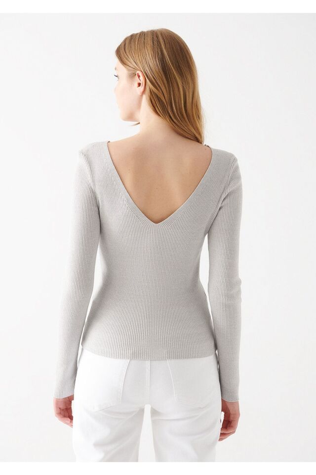 MAVİ KADIN V YAKA KAZAK Açık Gri Melanj 1710121-80196