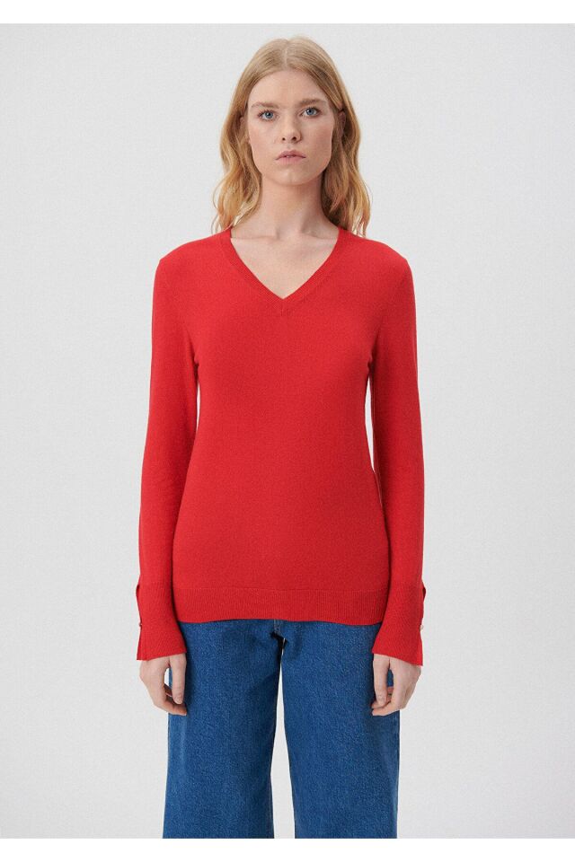 MAVİ KADIN V YAKA KAZAK Yanık Kırmızı 171346-70461