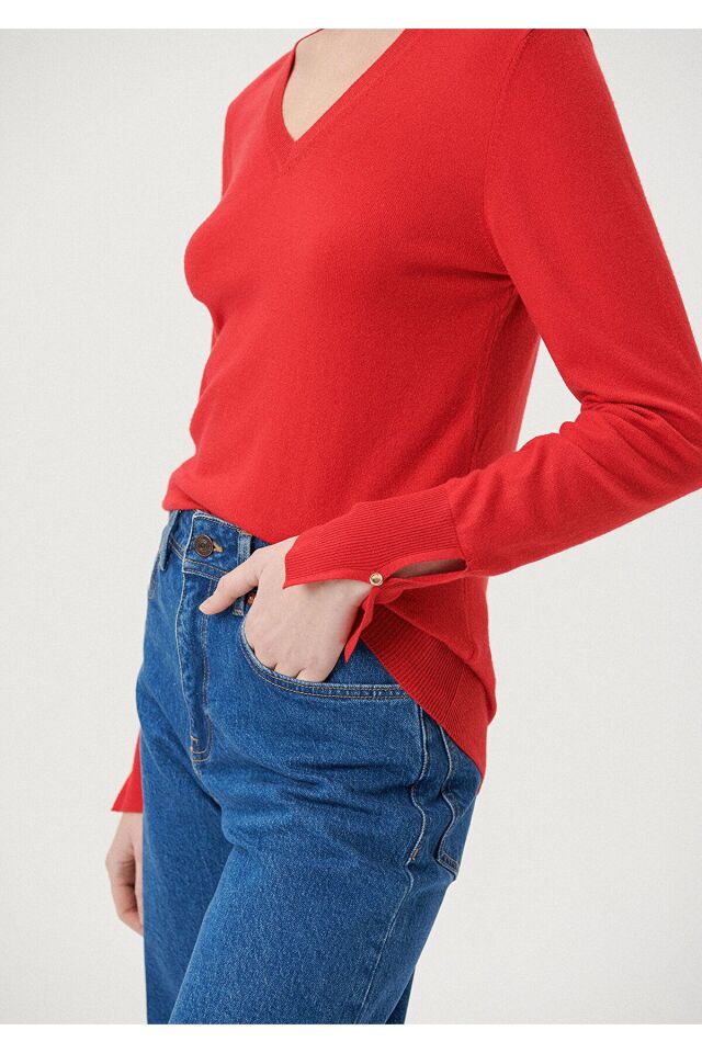 MAVİ KADIN V YAKA KAZAK Yanık Kırmızı 171346-70461