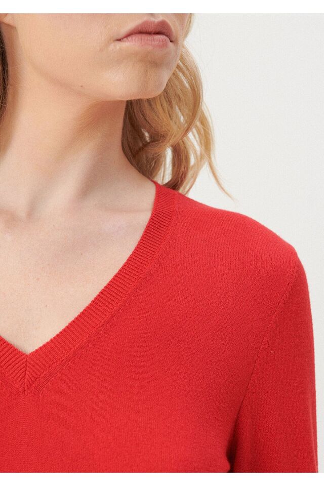 MAVİ KADIN V YAKA KAZAK Yanık Kırmızı 171346-70461