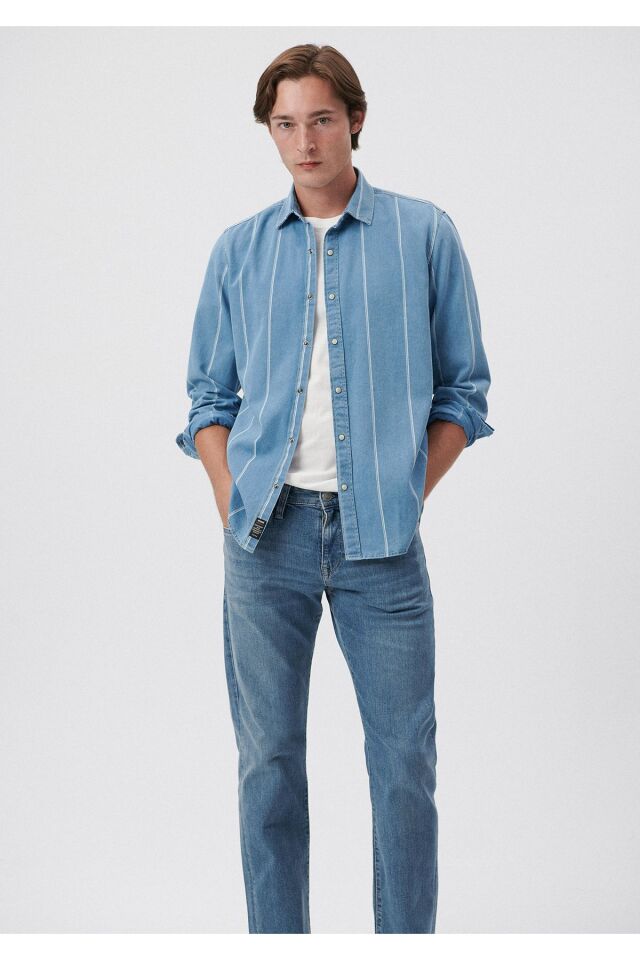 MAVİ ERKEK ÇİZGİLİ GÖMLEK İndigo 0210715-18790