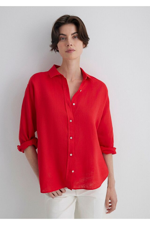 MAVİ KADIN UZUN KOLLU GÖMLEK PARLAK KIRMIZI 1210747-80791
