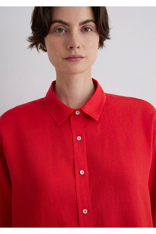 MAVİ KADIN UZUN KOLLU GÖMLEK PARLAK KIRMIZI 1210747-80791