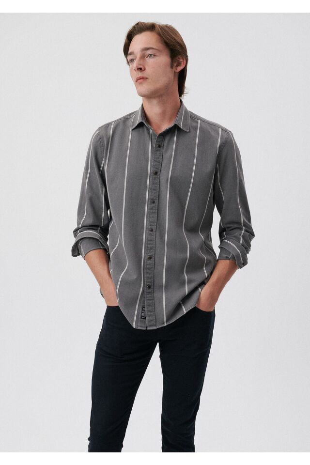 MAVİ ERKEK ÇİZGİLİ GÖMLEK Siyah 0210715-900