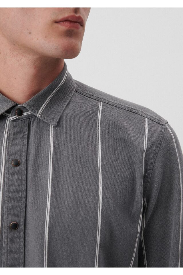 MAVİ ERKEK ÇİZGİLİ GÖMLEK Siyah 0210715-900