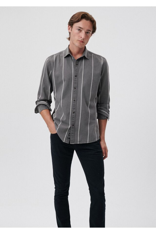 MAVİ ERKEK ÇİZGİLİ GÖMLEK Siyah 0210715-900