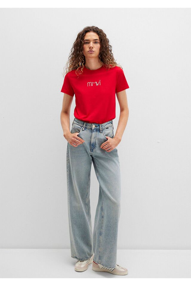 MAVİ KADIN MAVİ BASKILI TİŞÖRT ACI KIRMIZI 1613387-82054