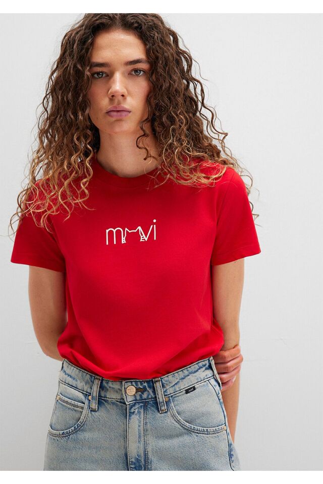 MAVİ KADIN MAVİ BASKILI TİŞÖRT ACI KIRMIZI 1613387-82054