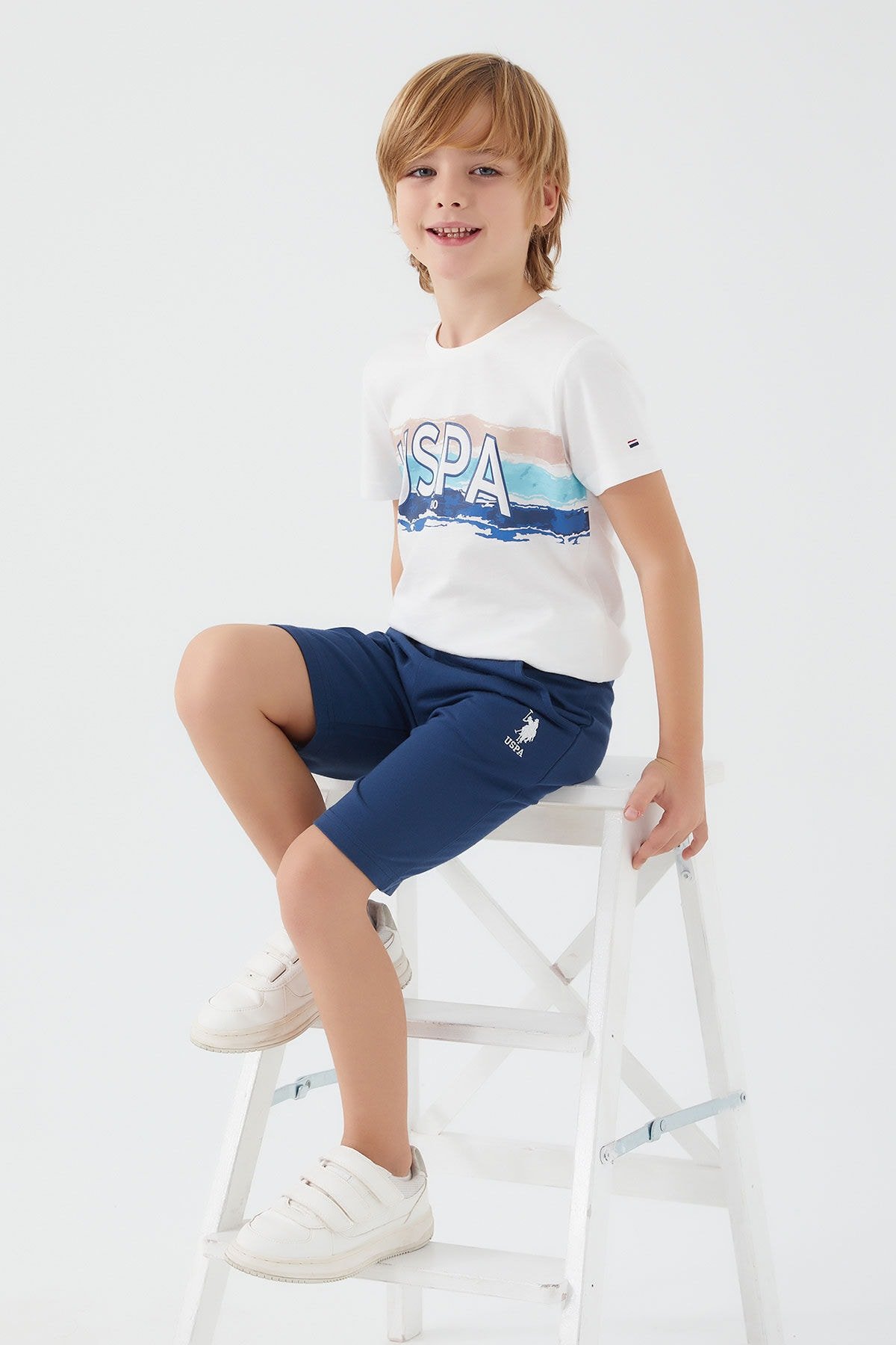 U.S. POLO ASSN. ERKEK ÇOCUK BERMUDA TAKIM US1341-4 KREM - 4-5