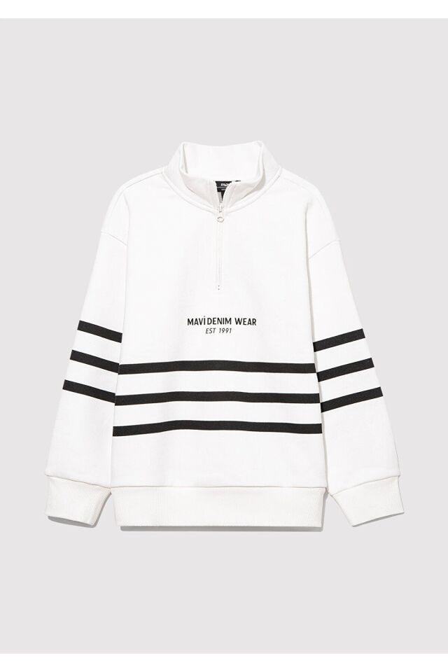 MAVİ ÇOCUK YARI FERMUARLI ÇİZGİLİ SWEATSHIRT Kırık 6S10067-70057