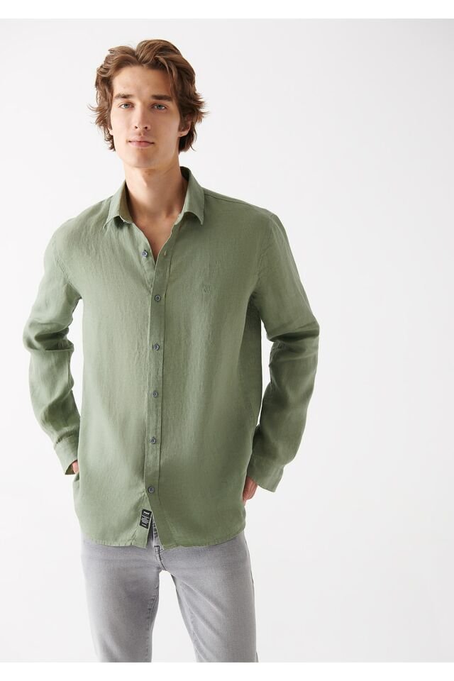 MAVİ ERKEK KETEN GÖMLEK Açık Haki 021190-80692