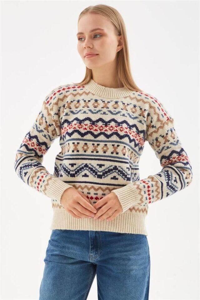 FASHION FRIENDS KADIN DESENLİ KAZAK 24K0216K1