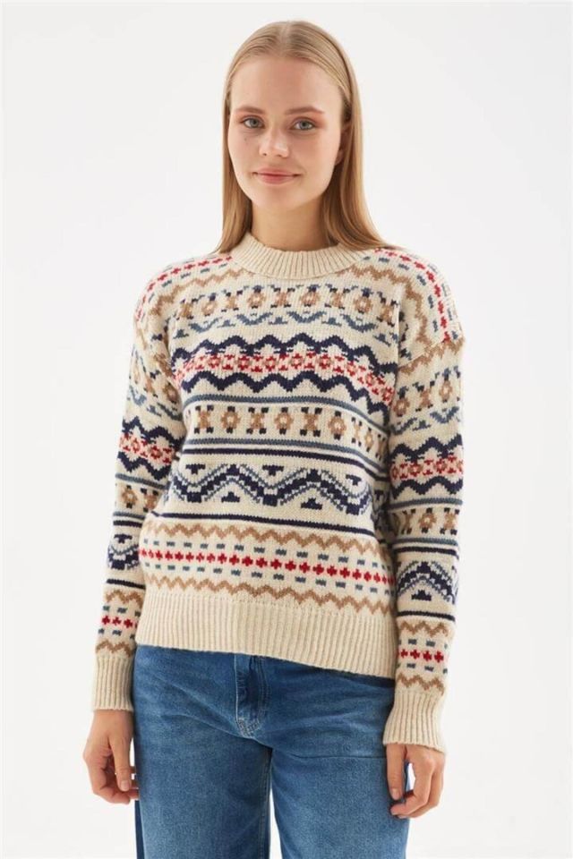 FASHION FRIENDS KADIN DESENLİ KAZAK 24K0216K1