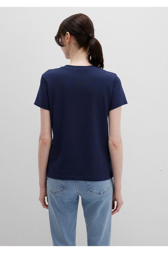 MAVİ KADIN KELEBEK BASKILI TİŞÖRT DERİN LACİVERT 1613456-70497