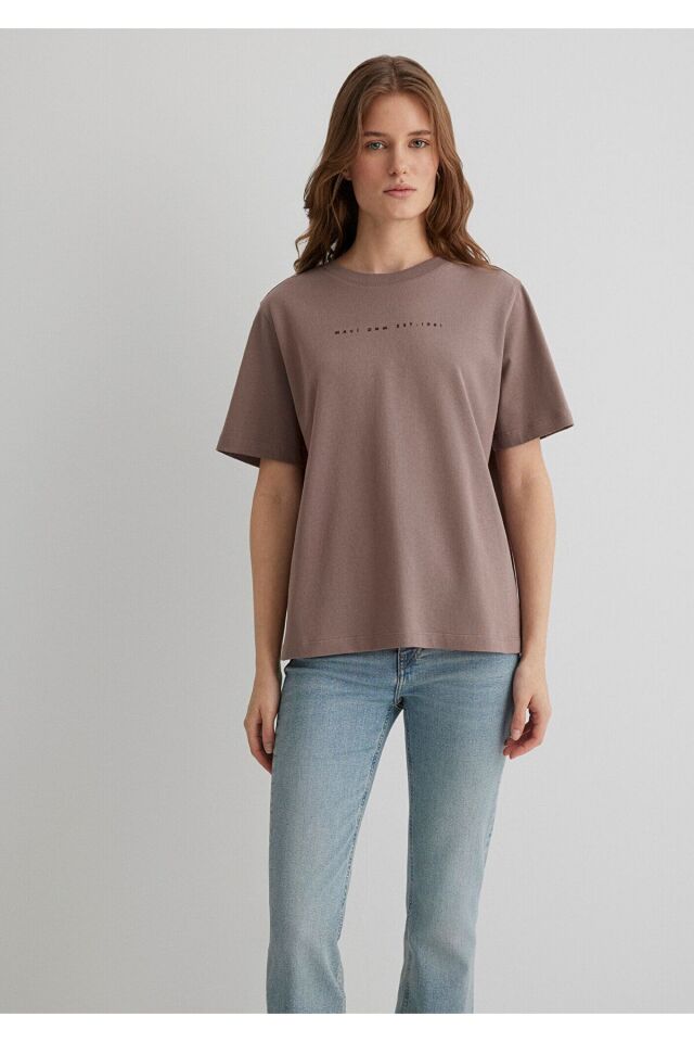 MAVİ KADIN MAVİ BASKILI TİŞÖRT Deep Taupe 1613147-70383