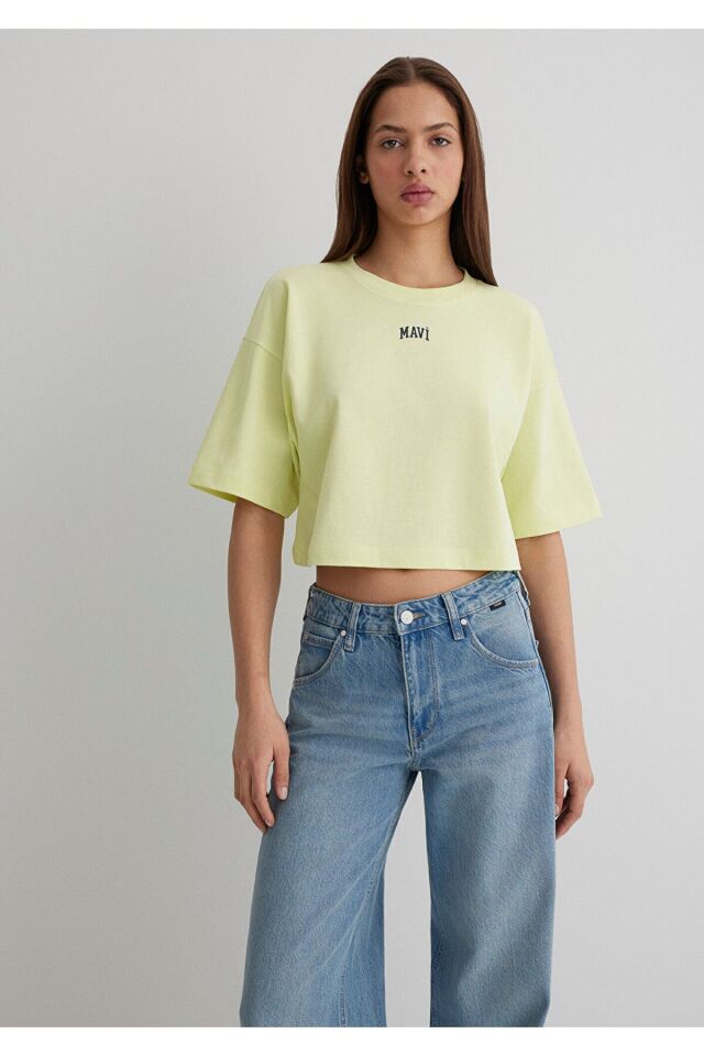 MAVİ KADIN YUVARLAK YAKA KISA KOLLU TİŞÖRT Lime Sar 1611585-71310