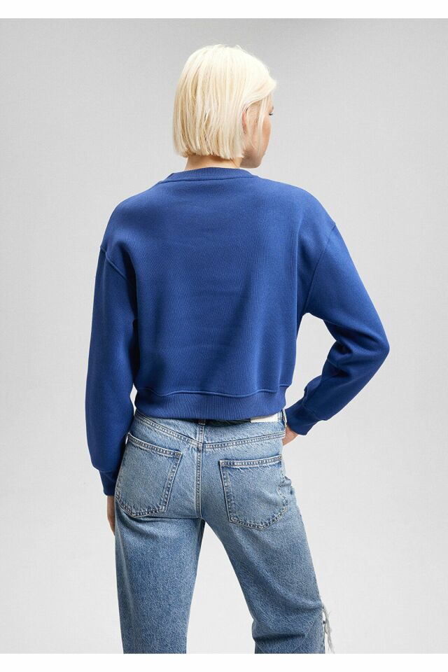 MAVİ KADIN LOGO KISA SWEATSHIRT Koyu Saks Mavi 1611601-70722