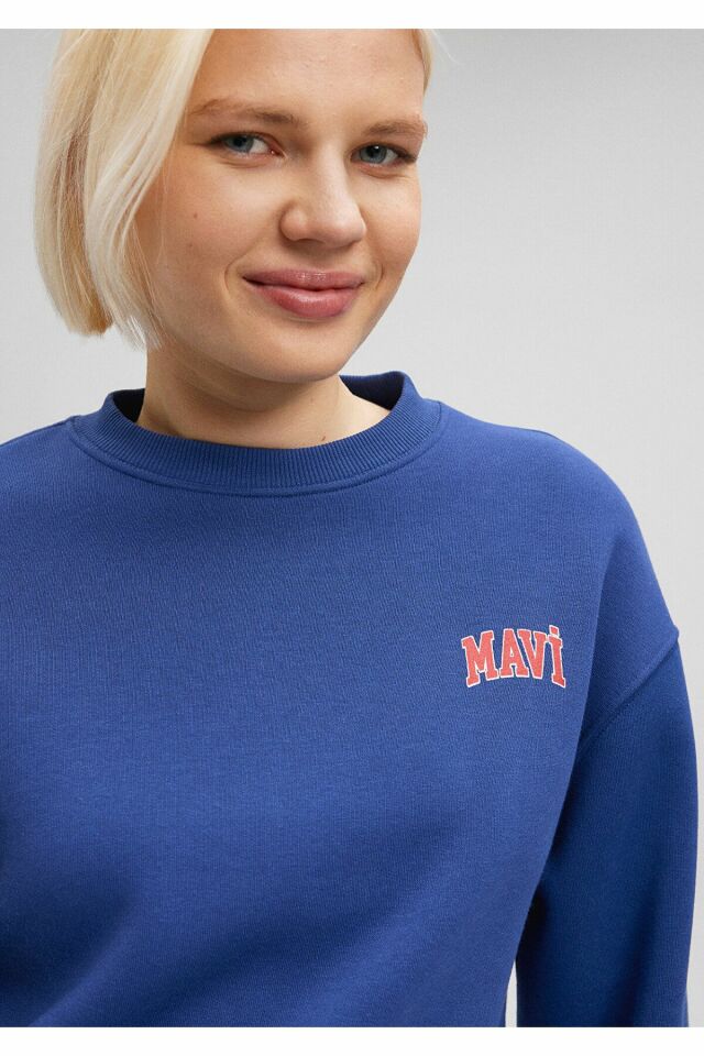 MAVİ KADIN LOGO KISA SWEATSHIRT Koyu Saks Mavi 1611601-70722