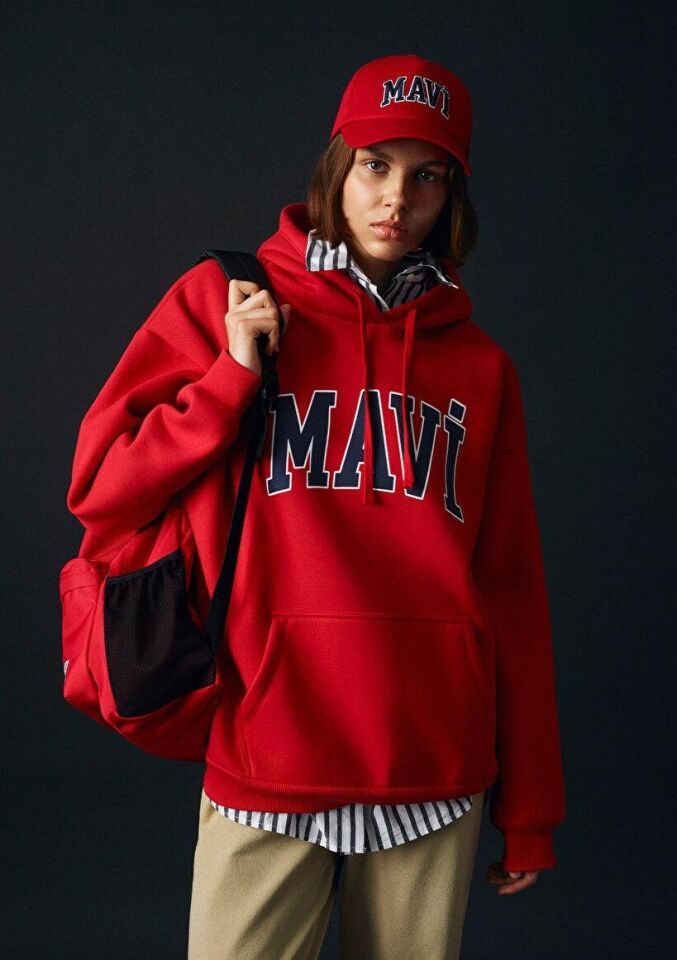 MAVİ KADIN MAVİ LOGO KAPÜŞONLU SWEATSHIRT Acı Kırmı 1600361-82054