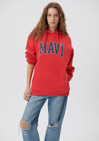 MAVİ KADIN MAVİ LOGO KAPÜŞONLU SWEATSHIRT Acı Kırmı 1600361-82054