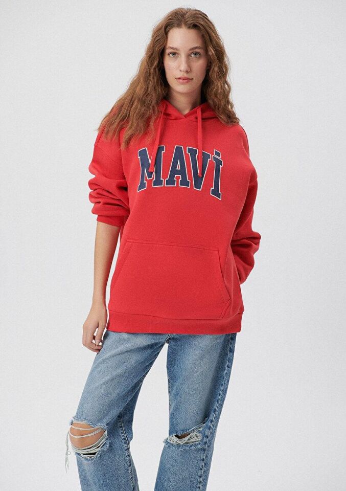 MAVİ KADIN MAVİ LOGO KAPÜŞONLU SWEATSHIRT Acı Kırmı 1600361-82054