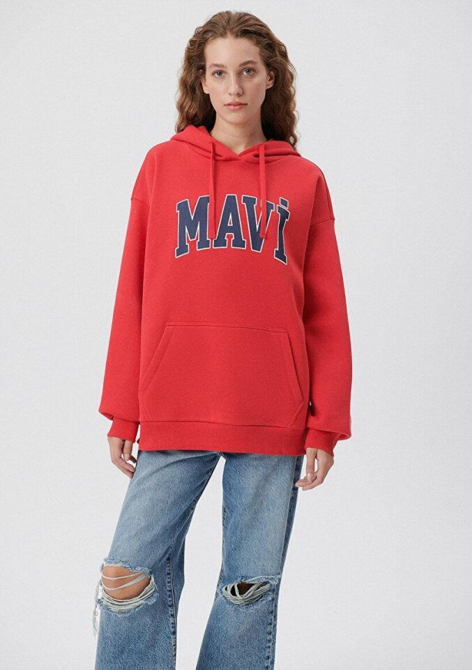 MAVİ KADIN MAVİ LOGO KAPÜŞONLU SWEATSHIRT Acı Kırmı 1600361-82054
