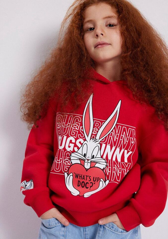 MAVİ ÇOCUK BUGS BUNNY BASKILI KAPÜŞONLU SWEATSHIRT 7S10036-70471