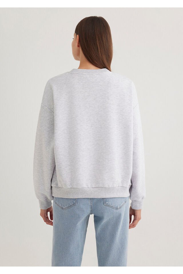 MAVİ KADIN BISIKLET YAKA LOGO SWEATSHIRT Açık Gri M 1S10087-80196