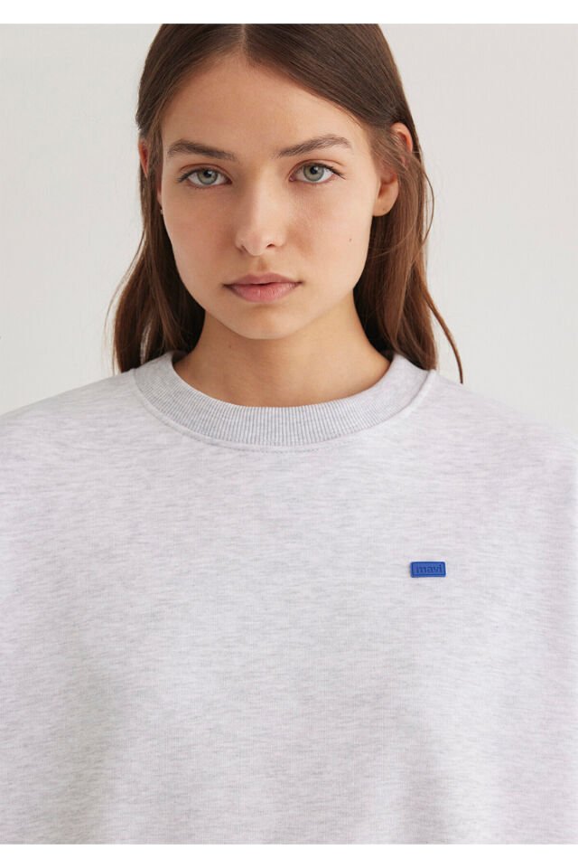 MAVİ KADIN BISIKLET YAKA LOGO SWEATSHIRT Açık Gri M 1S10087-80196