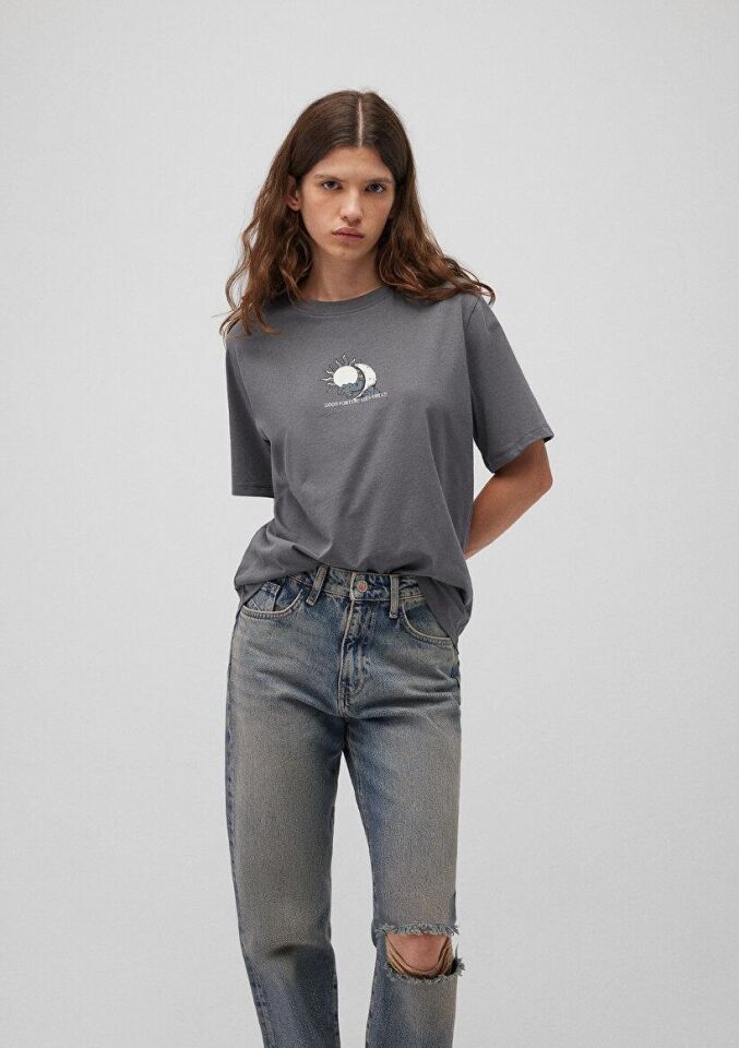 MAVİ KADIN GRAFIK BASKILI TİŞÖRT Koyu Deniz Mavi 1612606-80776