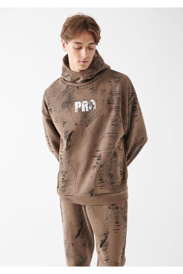 MAVİ ERKEK PRO BASKILI KAPÜŞONLU SWEATSHIRT Kahverengi 0611047-70389