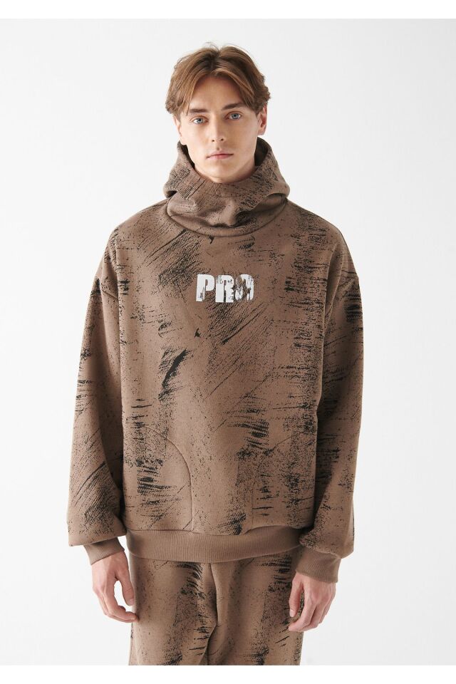 MAVİ ERKEK PRO BASKILI KAPÜŞONLU SWEATSHIRT Kahverengi 0611047-70389