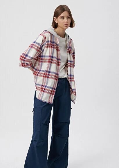 MAVİ KADIN UZUN KOL GÖMLEK Kırmızı Ekose 1210248-85365
