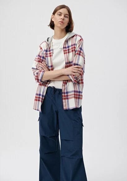 MAVİ KADIN UZUN KOL GÖMLEK Kırmızı Ekose 1210248-85365